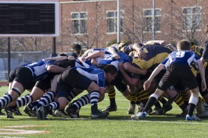 04102010_Rugby_Hays002 The Blue Ox battle for position April 10 in the Macalester Cup. (Aaron Hays/TommieMedia)