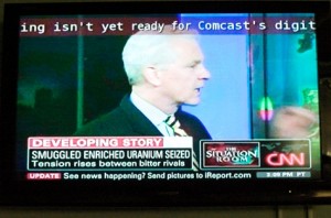 0A3C0004 The message from Comcast scrolls across the top of an on-campus TV. (Zach Pagano/TommieMedia)