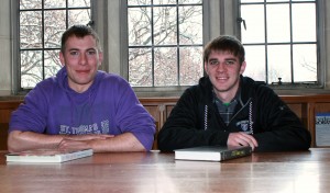 110301_Homeschool Senior Joe Cronin (left) and junior Joe Hubly were home-schooled before coming to St. Thomas. Both students have higher than average grade point averages. (Patrick Roche/TommieMedia)