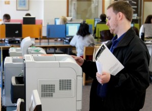 <p>St. Thomas printers now print paper double-sided. (Ryan Shaver/TommieMedia)</p>