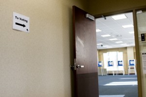 <p>Voting boots sat empty this morning in McNeely Hall. (Aaron Hays/TommieMedia)</p>