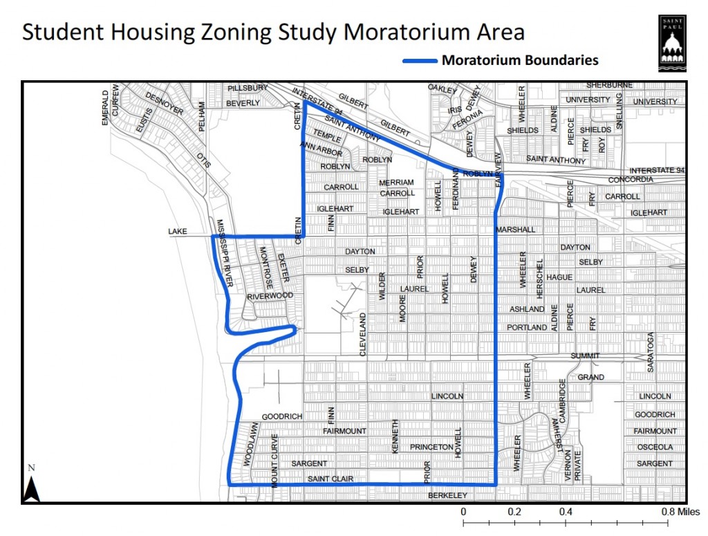 This map outlines the proposed area where the moratorium would stretch. The St. Paul City Council will vote on these restrictions Aug. 24.