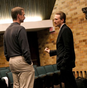 Nathaniel Cogley speaks with audience members before screening his film on West Africa. (Patrick Roche/TommieMedia)