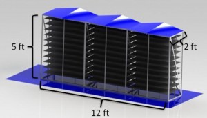 Senior engineering major John Albers' group design for a station for fruit slices to be dried by sun and wind. (Patrick Roche/TommieMedia).