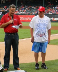 Senior Alex Grausnick is introduced at a 2010 Texas Rangers game. Grausnick is an ambassador for the Young Faces of ALS campaign. (Submitted photo)  