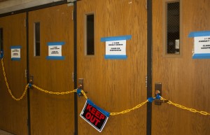 Doors to Murray-Herrick's Blue Lagoon are currently closed to students. The rennovations are expected to be done June 2012.(Terese Quarberg/TommieMedia)</p>