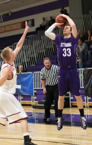 <p>Sophomore forward Zach Riedeman takes a jump shot outside of the 3-point line. Riedeman scored key points in the second half. (Brad Curry/Special to TommieMedia)</p> 