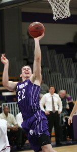 <p>Junior guard Noah Kaiser goes up for the layup. Kaiser made some key baskets in the game. (Brad Curry/Special to TommieMedia) </p> 