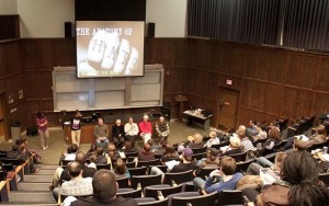 <p>About 40 students and five St. Thomas professors participated in a panel discussion after the "Anatomy of Hate: Dialogue to Hope" film on March 8 in the John Roach Center auditorium. GMSA and SJCJ hosted the event in hopes of creating dialogue among students about hate and the ways to end it. (Olivia Detweiler/TommieMedia)</p>