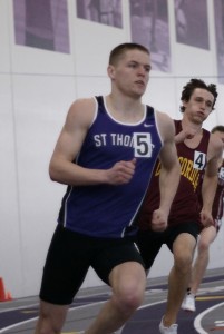 120430_hutton Senior Mike Hutton took second in the 800-meter run Saturday at the Drake Relays. Hutton recently broke his own school record with a time of 1:49.45. (John Kruger/TommieMedia)