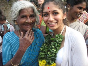 Geena Maharaj is greeted by hordes of Indian women in a small village south of Chennai, India. She traveled to the country during January Term of 2011 for a study abroad Theology course. (Geena Maharaj/TommieMedia)