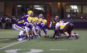 <p>Cretin-Derham Hall begins its first offensive drive against Forest Lake inside the red zone on Friday, Oct. 5. Palmer Field has become a second home for the Raiders and their fans who will flock to campus for four home games this season, racking up nearly $9,600 this season from turf-time. (Alex Goering/TommieMedia)</p> 