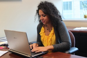 <p>Solome Tibebu works in her office in Schulze Hall on Tuesday. Tibebu currently oversees the launch of her service-based software Cognific, and is working on a weekend event for her non-profit company, Anxiety in Teens. (Gabrielle Martinson/TommieMedia)</p>