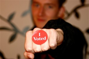 <p>Sophomore Garrett Smetana shows his pride in exercising his right to vote. Students across campus also exercised this right Tuesday, and a U.S. National Institute on Child Health and Human Development study argues that students may have voted according to their parent's views. (Kayla Bengtson/TommieMedia) </p> 