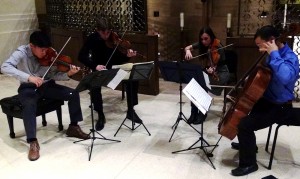 <p>The Parker Quartet harmonizes in the lecture series All Hearts Listen on Halloween night. The group focused on Franz Schubert’s “Death and the Maiden.” (Laura Landvik/TommieMedia) </p>