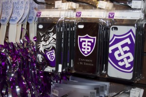 <p>Three Widget Wah! designs for the iPhone are available in the St. Thomas bookstores. St. Olaf and St. Thomas Academy signed with the company to release their own cases too. (Anastasia Straley/TommieMedia)</p>