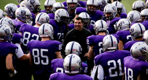 Coach Glenn Caruso pumps up the St. Thomas football team minutes before kickoff Saturday, Dec. 8, 2012 in its semifinal game against Wisconsin-Oshkosh. The Tommies earned the No. 2 spot in two 2013 preseason polls Thursday. (Rosie Murphy/TommieMedia) 