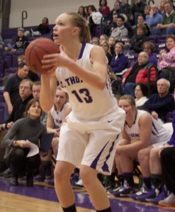 <p>Guard Kelly Brandenburg lines up a 3-pointer against Hamline Saturday. The Tommies trailed for the majority of the game in their 66-56 loss to the Pipers. (Alex Goering/TommieMedia)</p> 