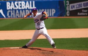<p>Sophomore Steve Maher pitches in a World Series game last spring. Maher was named a preseason All-American and will lead St. Thomas this season. (Kristopher Jobe/TommieMedia)</p> 