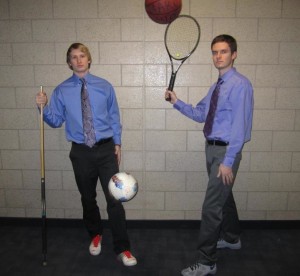 Juniors Matt Baloun (left) and Ben Kula (right) pose for their first photoshoot before filming a new episode of their sports show, “Baloun and Ben in the Morning.” The duo aired its first show Tuesday, Feb. 5. (Courtesy of Ben Kula and Matt Baloun)