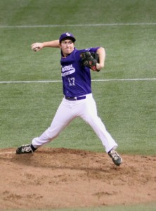 Steve Maher pitches against Hamline last spring in the Metrodome. The Tommies will have four practices and five doubleheaders in the Metrodome this season. (Josie Oliver/TommieMedia)