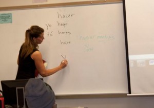 Spanish professor Jana Jory teaches one of her classes. Jory said her passion for the Spanish language is what fuels her. (Alison Bengtson/TommieMedia)