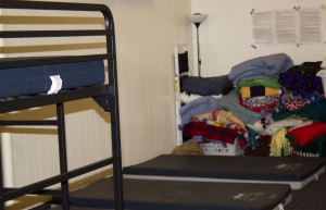 Previous blanket donations are stored away in the Simpson House's women's shelter. The blankets make a guest's stay more comfortable, and additional ones are given to people who have been turned away. (Kayla Bengtson/TommieMedia)