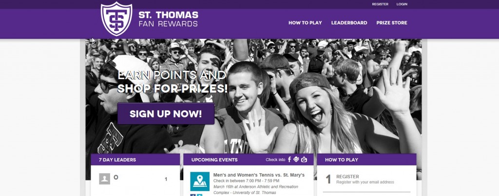 St. Thomas Fan Rewards launches this week. The new program, which will serve as an addition to FANAMANIAC, has generated excitement for the way in which it will encourage students to attend games and promote the sports teams through social media. (Courtesy of St. Thomas Athletic Department)