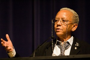 Nikki Giovanni gives a speech at Emory University (Ga.) in 2008. Giovanni has been selected to be the keynote speaker at Black Empowerment Student Alliance's spring gala to be held April 12 at 8 p.m. in the Woulfe Alumni Hall. (Photo courtesy of Brett Weinstein)