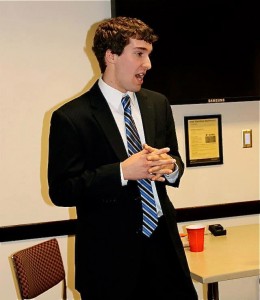 Junior Andrew Hasek speaks to the College Republicans at the University of Minnesota in February. Hasek is running for the College Republicans State chair. (Kayla Bengtson/TommieMedia)