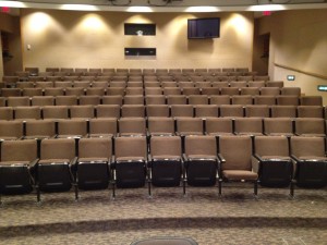 The 3M auditorium in Owens Science Hall is empty during the accreditation open forum meeting. No students showed up to voice their opinions about the university (Stephanie Dodd/TommieMedia) 