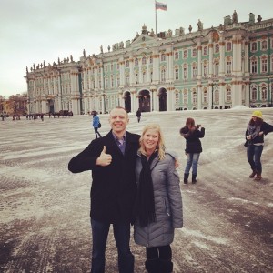 St. Thomas juniors Collin Crane (left) and Shelby Cooper (right) in St. Petersburg, Russia. Crane and Cooper said they are unconcerned with security threats over the Winter Olympics in Sochi, Russia. (Photo courtesy of Shelby Cooper) 