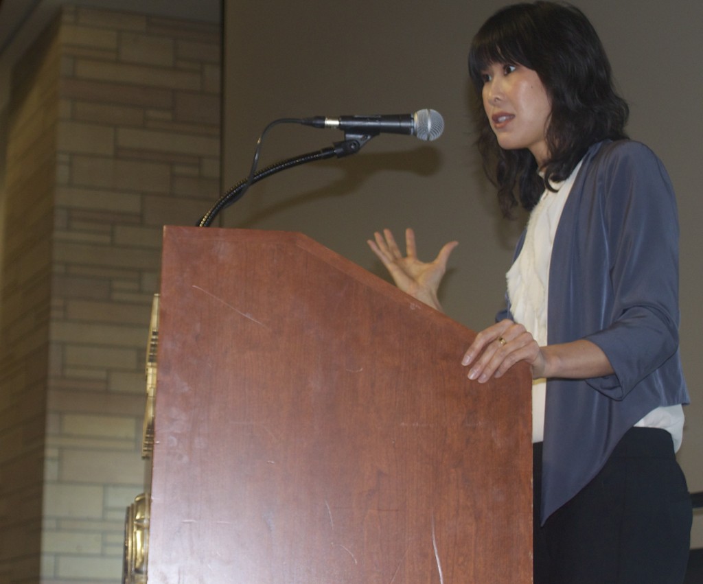 Journalist Laura Ling speaks to the St. Thomas community about her captivity in North Korea. Ling said she did not understand the true value of freedom until she lost her own. (Rebecca Mariscal/TommieMedia) 