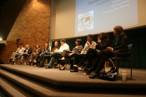 20101005_WPI_0004 Ten journalists from the World Press Institute participated in a panel discussion in the O’Shaughnessy Educational Center auditorium. (Dan Cook/TommieMedia)