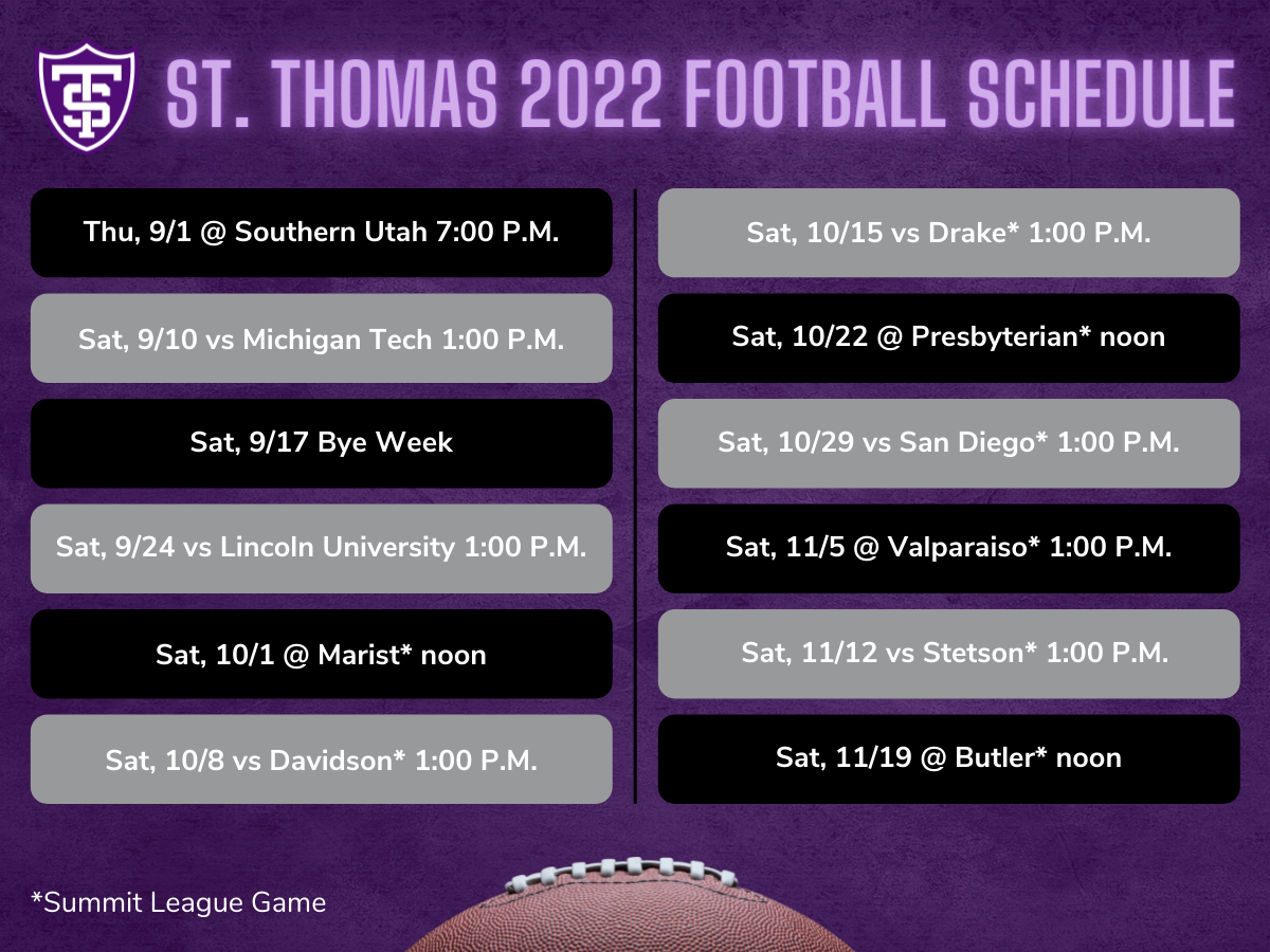 St Thomas 2022 Football Schedule Reveals Games Against Davidson St Thomas 2022 Football Schedule Reveals Games Against Davidson