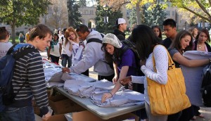 Alies members passed out "open to interpretation" T-shirts on National Coming Out Day. (Colleen Schreier/TommieMedia)