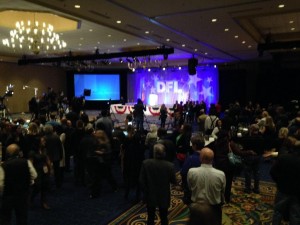 DFL party members await results in Minneapolis. (Grace Pastoor/TommieMedia)