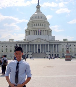 <p>Senior Kayden Bui stands in front of the Capitol in Washington D.C. Bui flew there to talk with members of Congress about his plans to use the $20,000 he earned for the Boren Scholarship. (Courtesy of Kayden Bui)</p> 