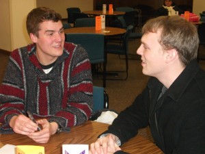 St. Thomas grad Kyle Iverson (left) and senior Eric Crosby (right) started a fast food delivery service that serves college students throughout the St. Paul area. (Miles Trump/TommieMedia)