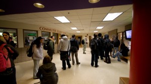 Students wait in the basement of Murray-Herrick Campus Center to buy tickets to "Footloose." (John Kruger/TommieMedia)