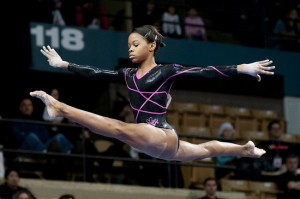 2012 Summer Olympic national team member Gabby Douglas performs in the vault event.  She lead the now women's 2012 Summer Olympic team in the all-around category in the Olympic trials.  (Courtesy of gabrielledouglas.com)