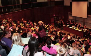 Gamma Sigma Sigma actives and pledges gather in JRC's auditorium Monday, Sept. 27 for an informational meeting and initiation. (Cynthia Johnson/TommieMedia)