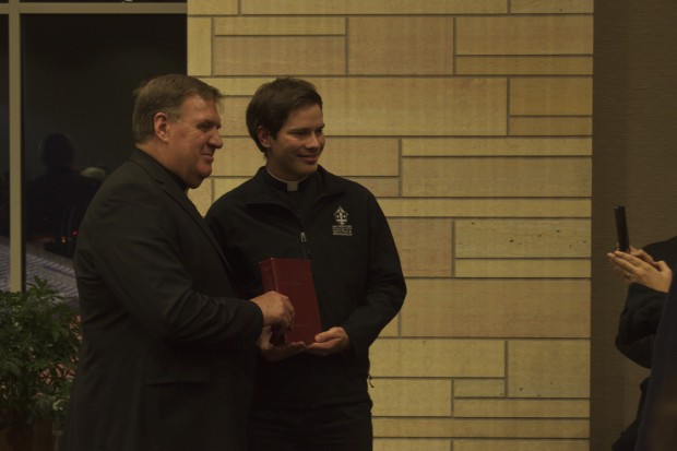 Archbishop Joseph Tobin was recently appointed to be a cardinal. He spoke to the St. Thomas community Monday on the controversial topic of accepting Syrian refugees in the United States. (Kassie Vivant/TommieMedia).  