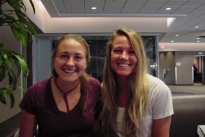 Seniors Ellie Henkemeyer and Kaycie Anderson pose for a photo in the Anderson Student Center. The two will be submitting their tiny house business idea for the 2016 Fowler Business Concept Challenge. (Danielle Wong/TommieMedia) 