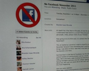 IMG_20111106_193537-1 <p>A Facebook page, started by sophomore Brandon Miranda, promotes shutting down the social networking site during November. (Ryan Shaver/TommieMedia)</p>