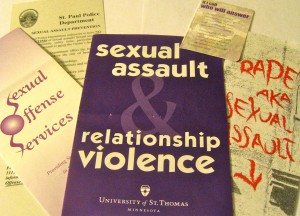  St. Thomas has resources about sexual assault and relationship violence in all public buildings, residence halls and women's restrooms. (Theresa Malloy/TommieMedia)