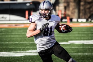Tight end Charlie Dowdle turns upfield after catching a pass. Dowdle played in the inaugural Tropic Bowl all-star game on January 17 in Miami, Florida. (Jake Remes/TommieMedia)