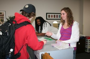 IMG_8158 <p>Student's lined-up for free ticket vouchers for Saturday's football game. (Shane Delaney/TommieMedia)</p>