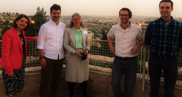 Ann Marie Klein, Nicholas Vance, Bernadette Waterman Ward of the University of Dallas, Nicholas Check and Christopher Vance on the deck of the Hebrew University overlooking Jerusalem. (Photo courtesy of Ann Marie Klein).