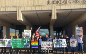 Minnesota NORML demonstrators gather outside the Dakota County Judicial Center. Multiple St. Thomas students are involved in the organization that seeks to legalize marijuana in Minnesota. (Photo courtesy of Minnesota NORML) 